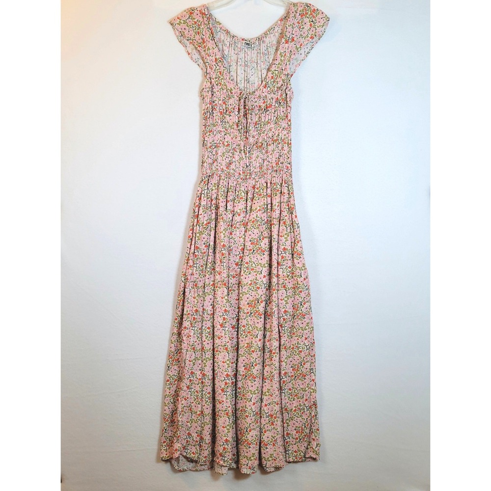 Ciao Lucia Womens Lauretta Smocked Floral Viscose Midi Dress Size Medium Pink